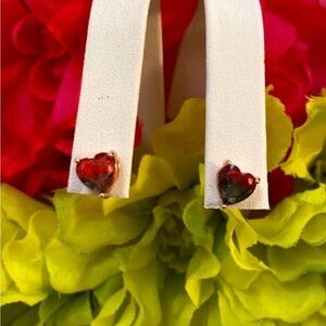Heart Stud Earrings Gemstones Color Red & Green W/Rose Gold Setting NEW!